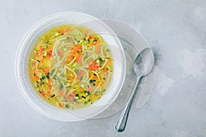 Chicken soup noodles. Chicken healthy soup bowl