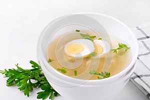 Chicken soup with vermicelli and eggs