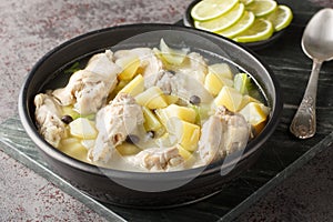 Chicken souse is a Bahamian soup consisting of clear broth where the meat and the vegetables are boiled down in the juice of fresh