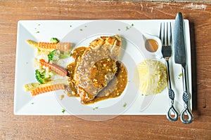 chicken steak with mashed potato