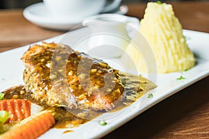 chicken steak with mashed potato