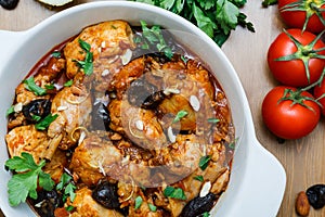 Chicken stew with lots of juicy prunes, top view