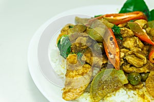 Chicken Stir-Fried with Green Curry on rice