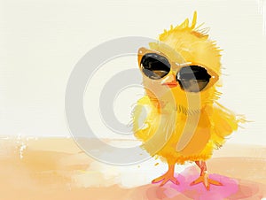 Chicken in sunglasses. Animal in drawing style. Illustration for cover, card, postcard, interior design, decor or print photo