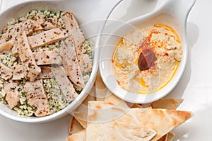 Chicken taboulii couscous with hummus