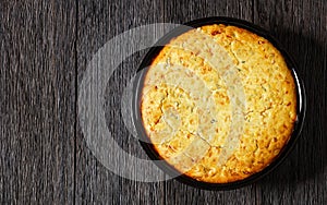 Chicken Tamale Pie in baking dish, top view