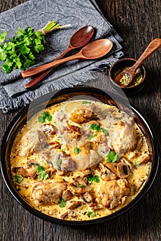 chicken thighs in a creamy mushroom garlic sauce