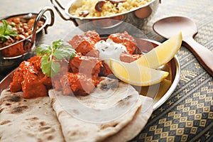 Chicken Tikka Masala with Chapati and Rice Pilau