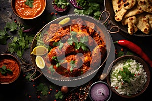 Chicken tikka masala chicken tikka, popular Indian food recipe, served in a bowl or plate. Selective focus, Indian food feast