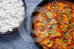 Chicken tikka masala national Indian spicy meat food with butter