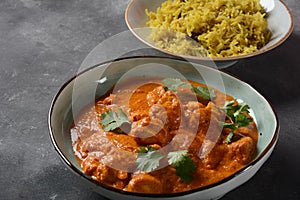 Chicken Tikka Masala- traditional Indian British dish. Chicken with curry, turmeric.