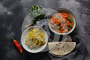 Chicken Tikka Masala- traditional Indian British dish. Chicken with curry, turmeric.