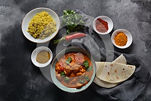 Chicken Tikka Masala- traditional Indian British dish. Chicken with curry, turmeric.