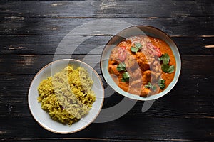 Chicken Tikka Masala- traditional Indian British dish. Chicken with curry, turmeric.