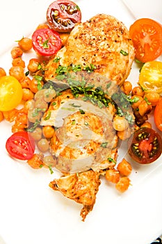 Chicken with tomatoes and Garbanzo Beans