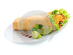 Chicken tortilla wrap with lime and chili sauce