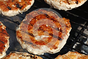 Chicken or turkey burgers for hamburger on grill