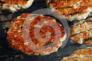 Chicken or turkey burgers for hamburger on grill