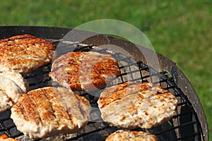 Chicken or turkey burgers for hamburger on grill