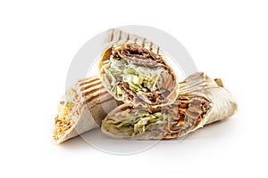 Chicken and veal isolated tortillas wrap looking tasty and served with juicy vegetables
