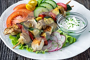 Chicken and vegetable skewers