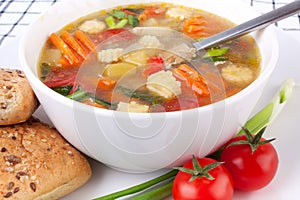 Chicken and vegetable soup photo