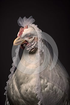 Chicken wearing a veil