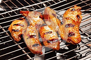 Chicken wings cooked on the grill with the grill