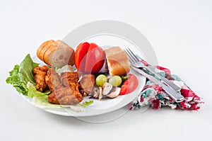 Chicken Wings, Fruit and Bread