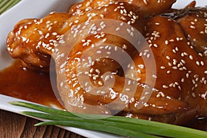 Chicken wings in soy sauce with sesame macro horizontal