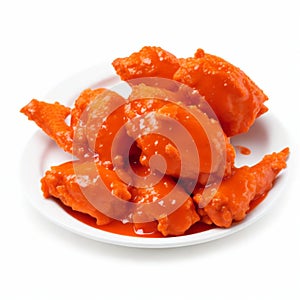 Chicken wings in tomato sauce isolated on white background. Selective focus. AI-Generated