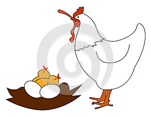 Chicken with worm, illustration, vector