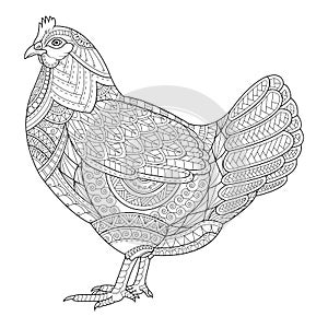 Chicken zentangle stylized for coloring book for adult, tattoo,