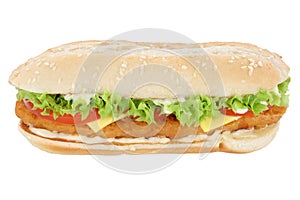 Chickenburger chicken burger tomatoes lettuce cheese isolated