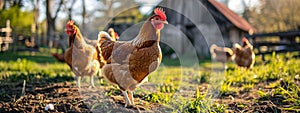 Chickens broilers on the farm. Selective focus. Generative AI,