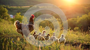 Chickens broilers on the farm. Selective focus. Generative AI,