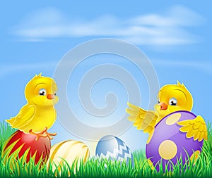 Chickens and Easter eggs Background