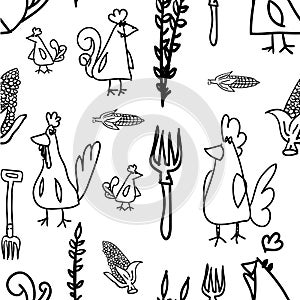 Chickens and hens Seamless Pattern