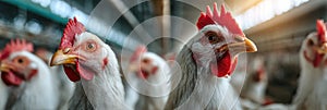 Chickens in a poultry farm. Ai Generative