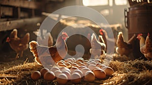 Hen Guarding Fresh Eggs.AI generated image