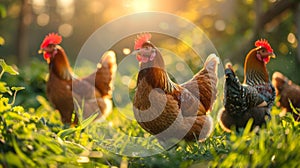 The chickens in sunlight.AI generated image