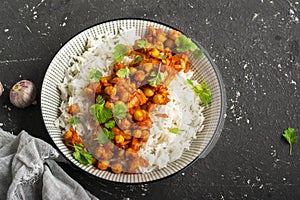 Chickpea curry with basmati rice photo