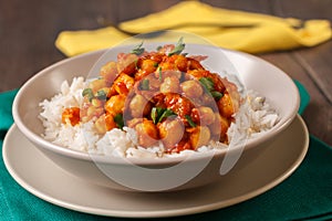 Chickpea curry with basmati rice photo