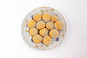 Chickpea falafel balls on white background from flat lay angle