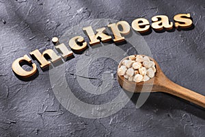 Chickpea phrase in wooden letters - Cicer arietinum