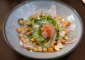 Chickpea salad served in gourmet restaurant