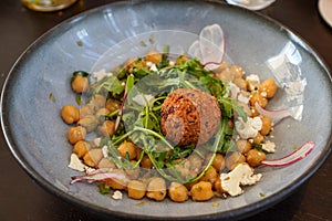 Chickpea salad served in gourmet restaurant