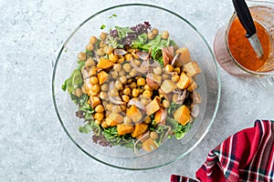 Chickpea Salad with Sweet Potatoes and Spicy Red Sauce