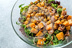 Chickpea Salad with Sweet Potatoes and Spicy Red Sauce