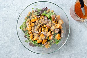 Chickpea Salad with Sweet Potatoes and Spicy Red Sauce